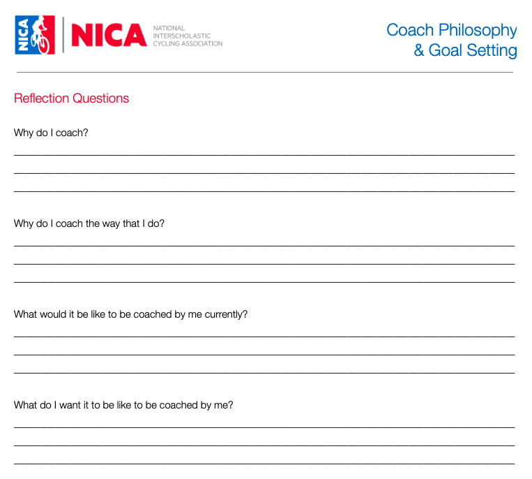 NICA Coach Philosophy & Goal Setting Worksheet